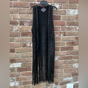 Crazy Train Faux Suede studded vest with beaded fringe. Black. One size.